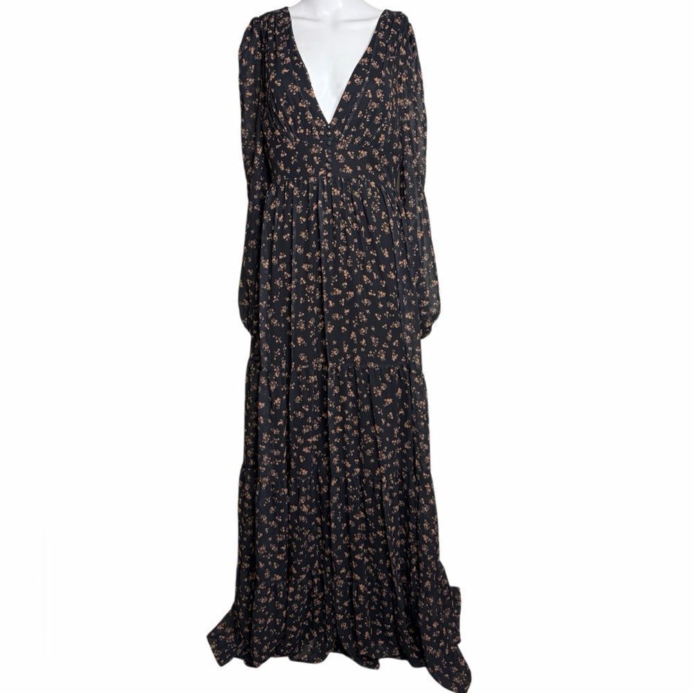 IEENA for Mac Duggal Floral Black Maxi Dress Size 6